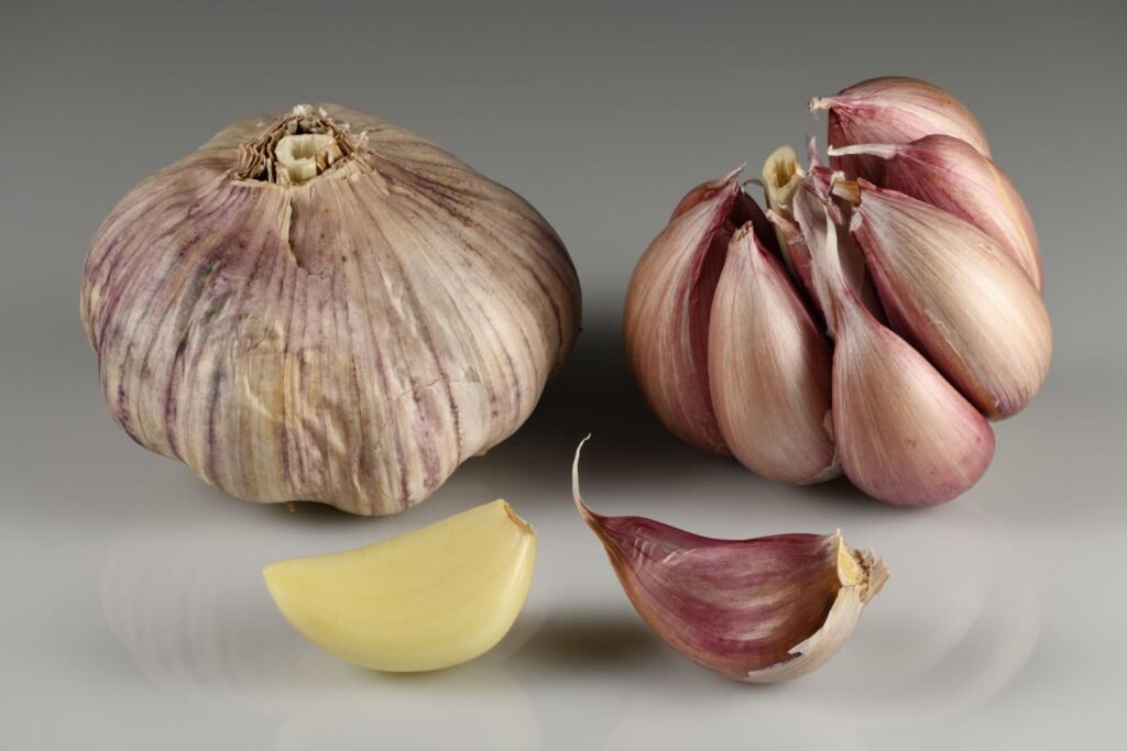Fresh garlic bulbs and separated cloves, a high-moisture low-acid Category 3 honey infusion ingredient