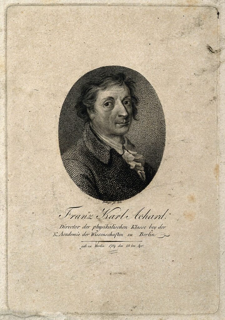 Portrait engraving of chemist Franz Karl Achard, who built the first beet sugar factory in 1801