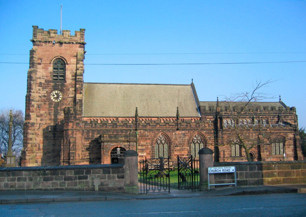 Exterior of St Laurence's Church in Frodsham, Cheshire, the parish Cotton served after returning from New Zealand