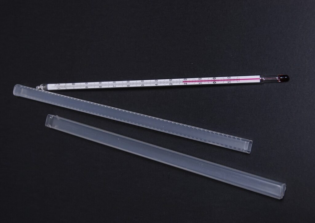 Liquid-in-glass laboratory thermometer, the kind of accurate temperature reading that affects mead fermentation speed and flavor