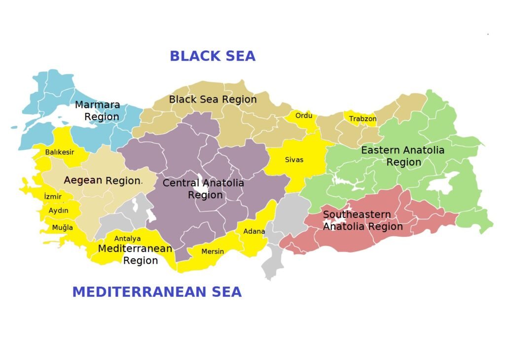 Map of Turkey highlighting the provinces with the highest honey production in 2010